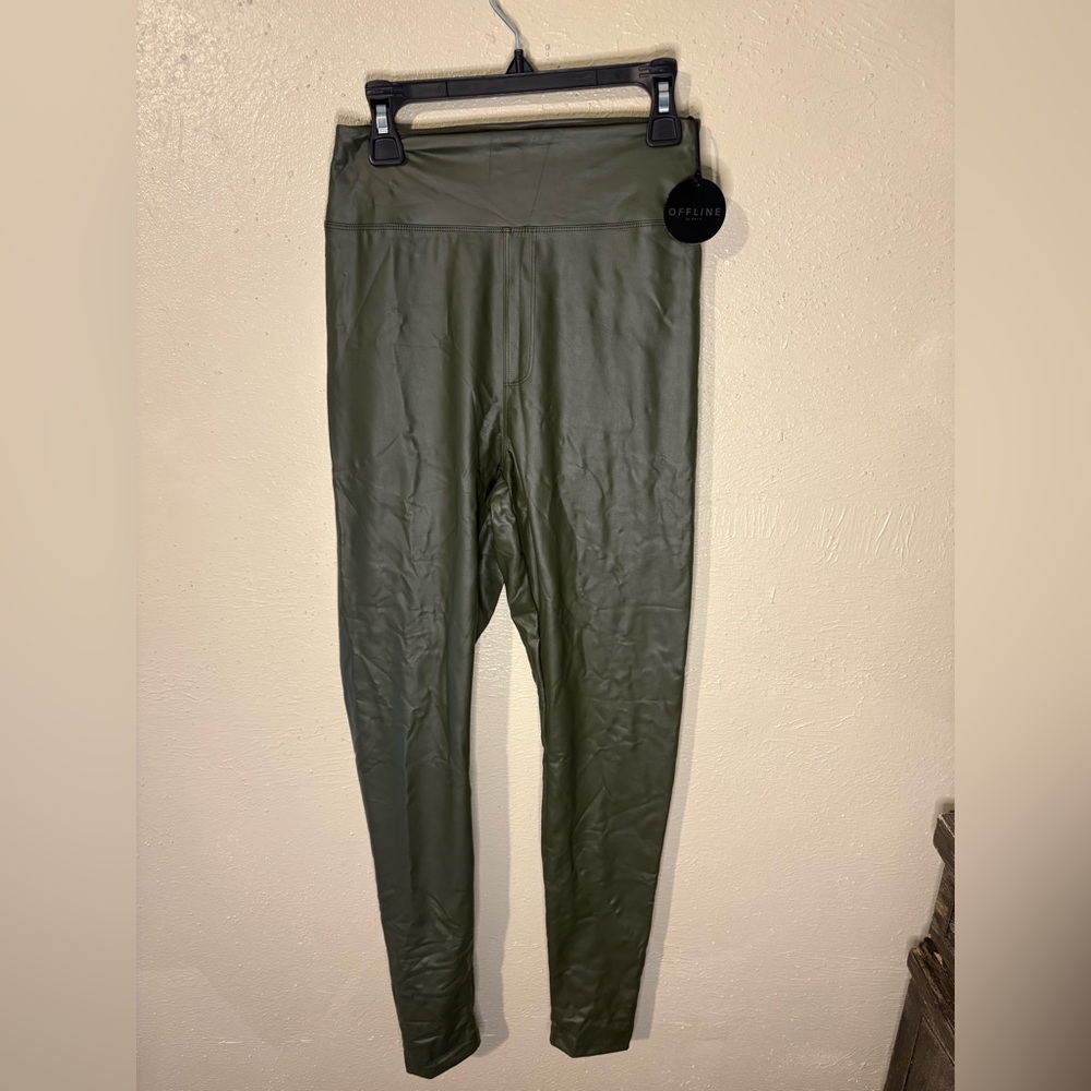 AERIE Green High-Waisted Faux Leather Leggings